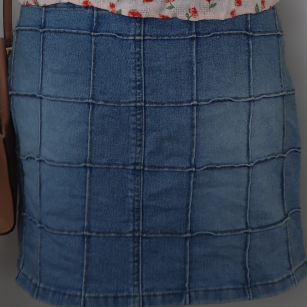 Y2K Checker Squares Jean Skirt Stretchy Size 5 - Picture 3 of 4